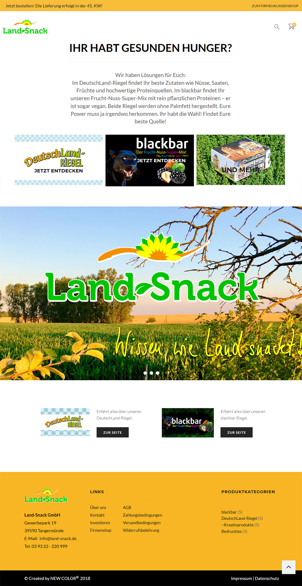 Startseite des Onlineshops von Land-Snack