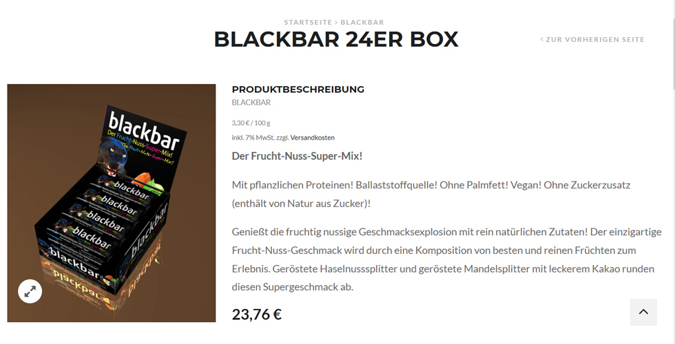 Darstellung eines einzelnen Produktes auf land-snack.de
